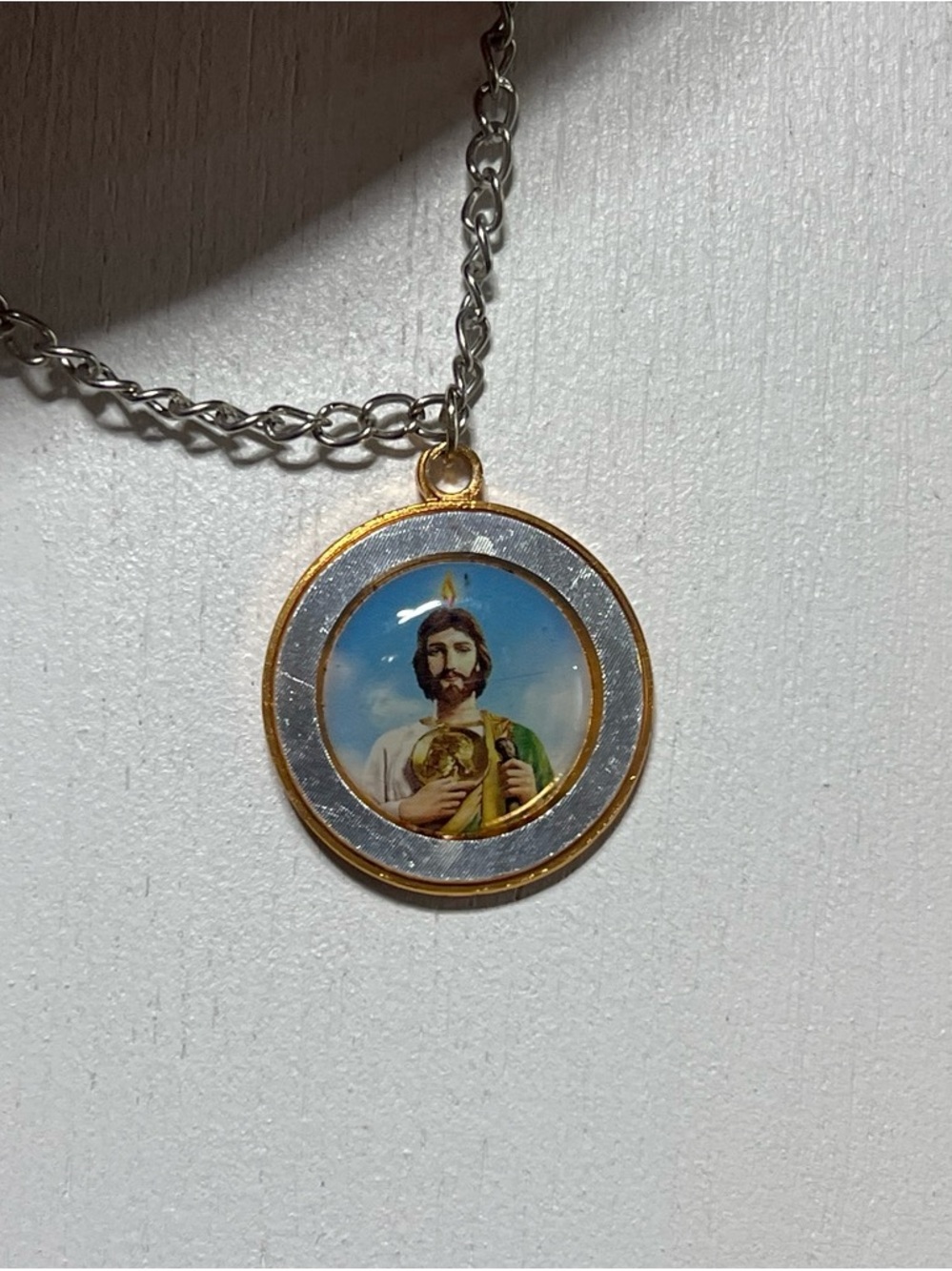 Two-Tone Religious Medallion Pendant Necklace in Gold and Silver